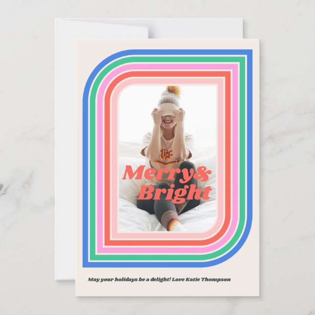 Magnetic Merry & Bright Retro Holiday Photo Card (Front)