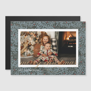 Magnetic Merry Christmas Script Berries Photo Card