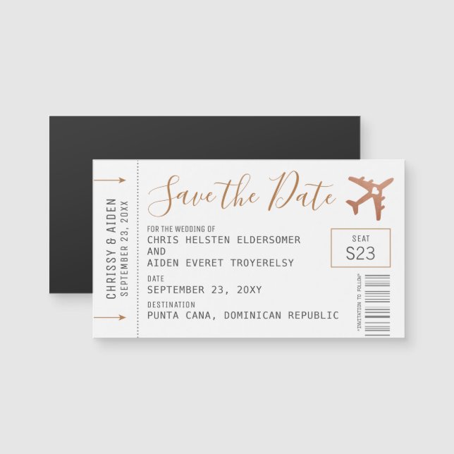 Magnetic Mini Boarding Pass Save the Date Copper (Front/Back)