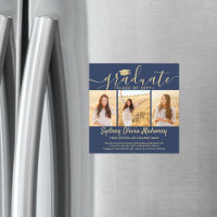 Magnetic Navy & Gold Graduation Photo Announcement