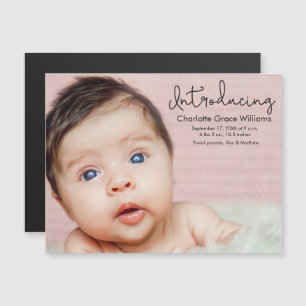 Magnetic photo baby girl birth announcement