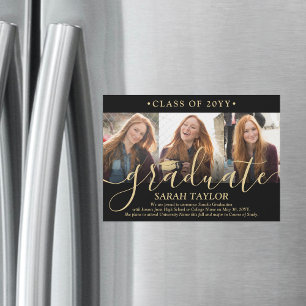 Magnetic Photo Black Gold Graduation Announcement