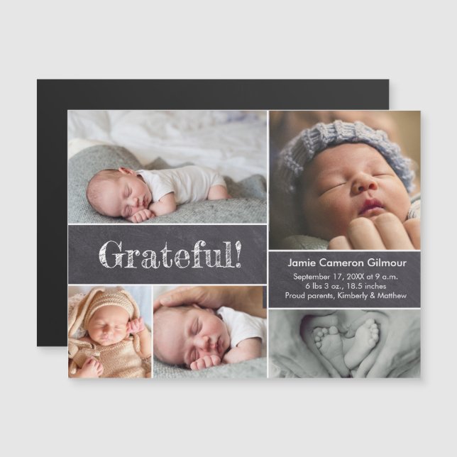 Magnetic photo collage Grateful baby birth  Invitation (Front/Back)