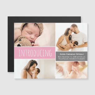 Magnetic photo collage Introducing Pink Baby Girl Magnetic Invitation