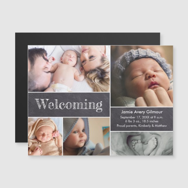 Magnetic photo collage Welcoming baby birth Invitation (Front/Back)