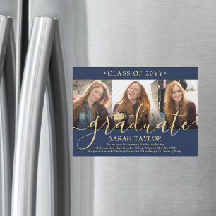 Magnetic Photo Navy & Gold Graduation Announcement