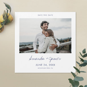 Magnetic Photo Save the Dates with Blue Typography