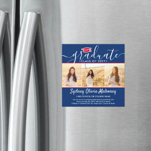 Magnetic Red White & Blue Graduation Announcement