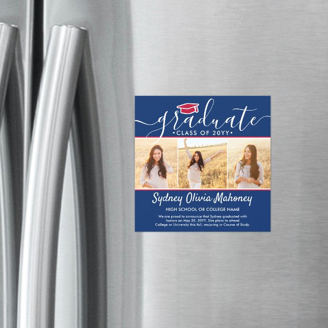 Magnetic Red White & Blue Graduation Announcement (Creator Uploaded)