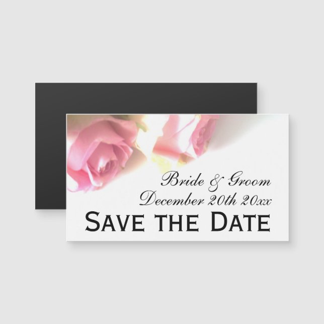 Magnetic save the date cards with pink rose photo (Front/Back)