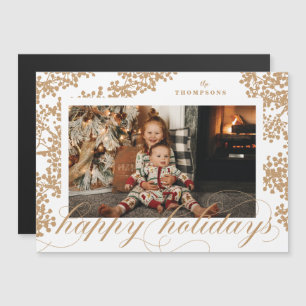 Magnetic Script Happy Holidays Foliage Photo Card