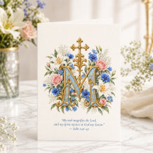 Magnificat Virgin Mary Blue Floral Catholic 