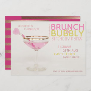 Magnificent 21st BRUNCH BUBBLY Cocktail PINK GOLD Invitation