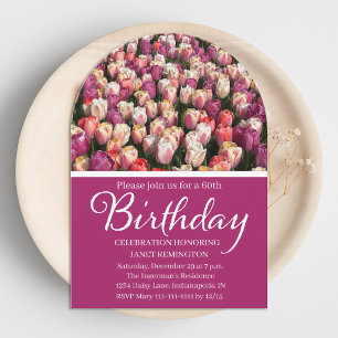 Magnificent 60th Birthday Party Tulip Floral Invitation