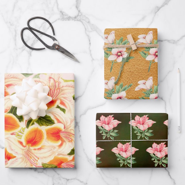 Magnificent azalea, Floral orange  Wrapping Paper Sheet (Front)