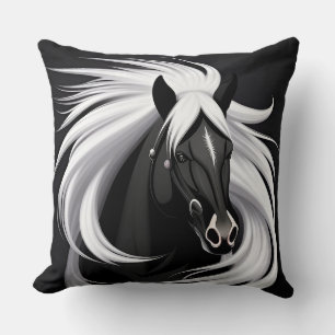 Magnificent Black Horse Cushion