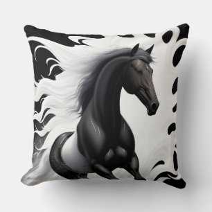 Magnificent Black Horse Cushion