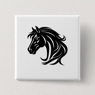 Magnificent Black Horse Head 15 Cm Square Badge