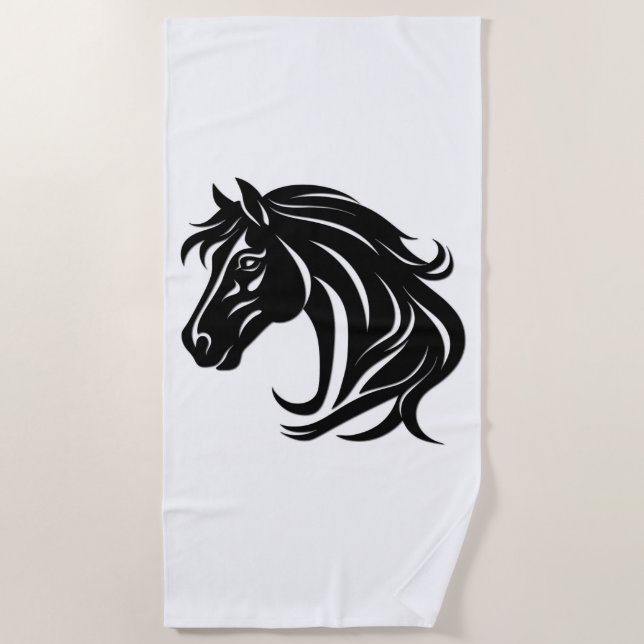 Magnificent Black Horse Head   Beach Towel (Front)