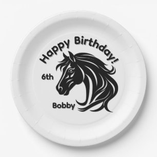 Magnificent Black Horse Head Birthday Name Age Paper Plate