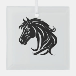 Magnificent Black Horse Head   Glass Tree Decoration