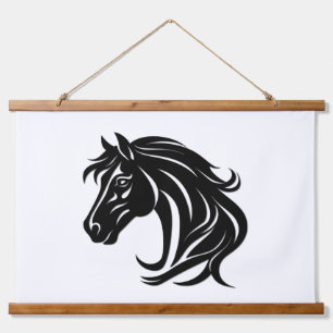 Magnificent Black Horse Head Hanging Tapestry