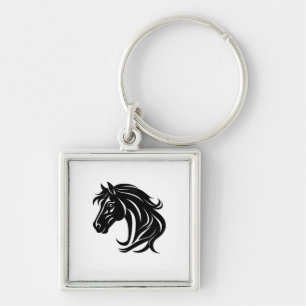 Magnificent Black Horse Head Key Ring