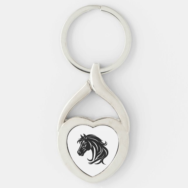Magnificent Black Horse Head   Key Ring (Front)