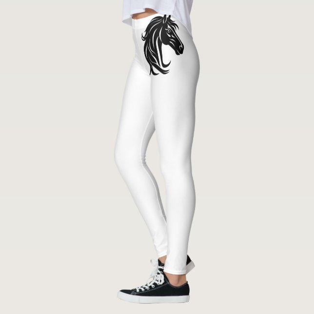 Magnificent Black Horse Head   Leggings (Left)