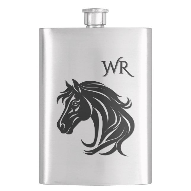 Magnificent Black Horse Head Personal  Hip Flask (Front)