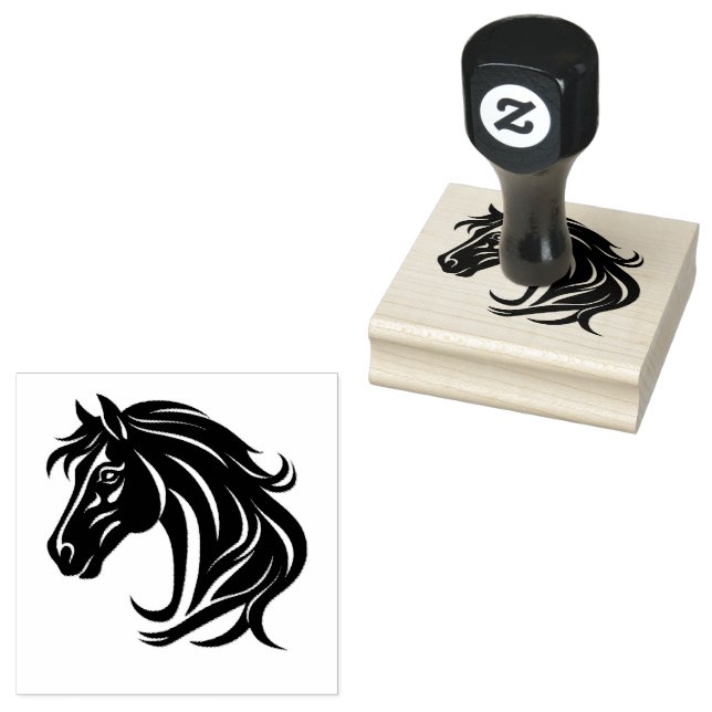 Magnificent Black Horse Head   Rubber Stamp (Stamped)