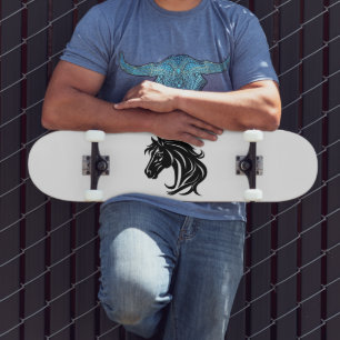 Magnificent Black Horse Head Skateboard