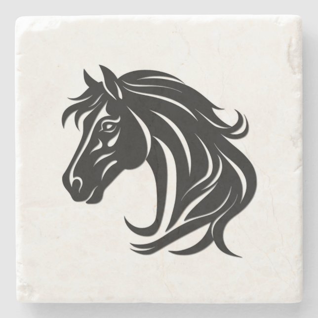 Magnificent Black Horse Head   Stone Coaster (Front)