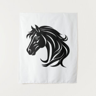 Magnificent Black Horse Head   Tapestry