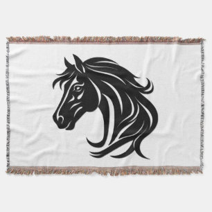 Magnificent Black Horse Head   Throw Blanket