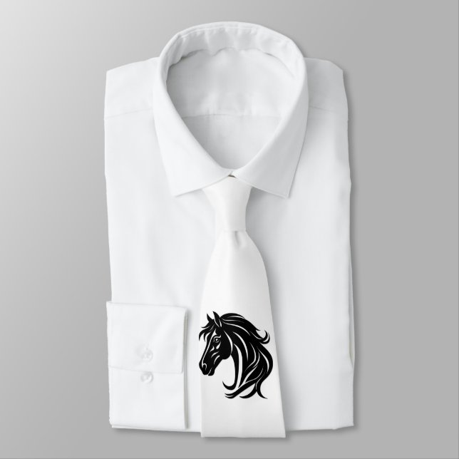 Magnificent Black Horse Head   Tie (Tied)