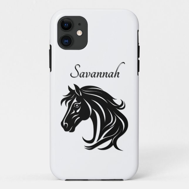 Magnificent Black Horse Head with Name Case-Mate iPhone Case (Back)