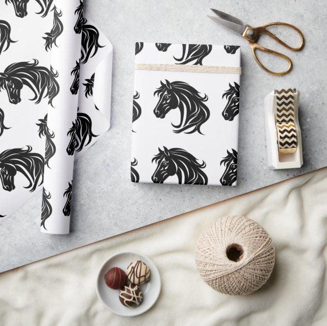 Magnificent Black Horse Head   Wrapping Paper (Crafts)
