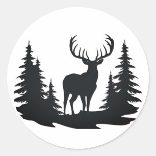 Magnificent Buck Among Pine Trees Classic Round Sticker