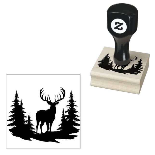Magnificent Buck Among Pine Trees Rubber Stamp (Stamped)