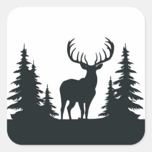 Magnificent Buck Among Pine Trees Square Sticker