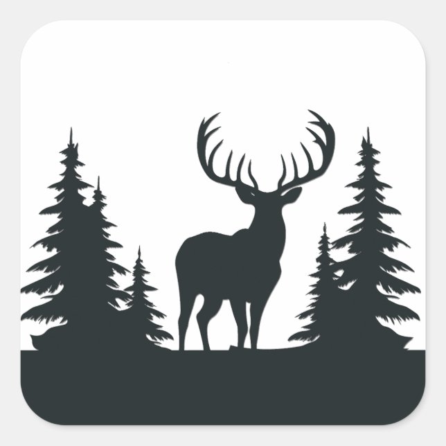 Magnificent Buck Among Pine Trees Square Sticker (Front)