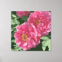 Magnificent deep pink peony on canvas.