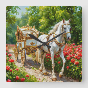 Magnificent Horse and Carriage Square Wall Clock