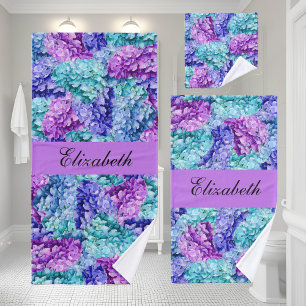 Magnificent hydrangea blossoms, personalised bath towel set