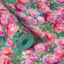 Magnificent Love peonies on mint green 