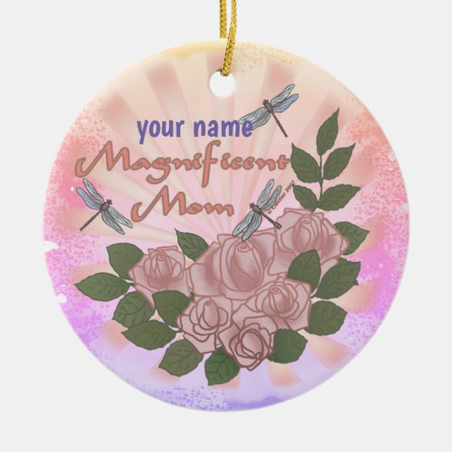 Magnificent Mum Roses custom  Ceramic Tree Decoration (Front)