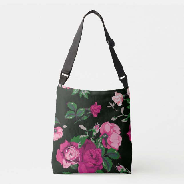 magnificent pink roses crossbody bag (Front)