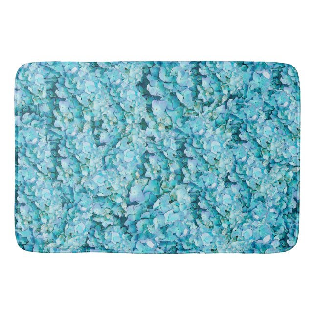 Magnificent, turquoise hydrangea blossoms bath mat (Front)