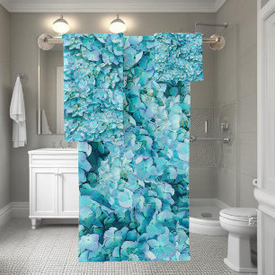 Magnificent, turquoise hydrangea blossoms bath towel set